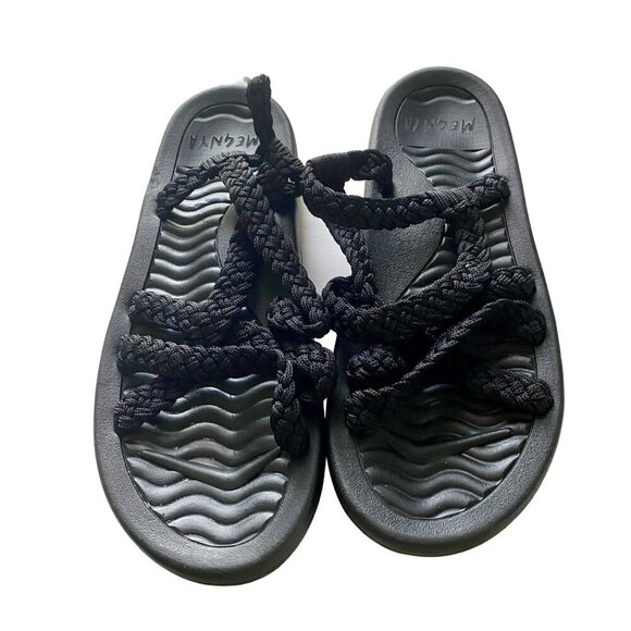 Megnya Women's Black Braided Rope Walking Sandals with Arch Support Size 10 - Picture 3 of 10